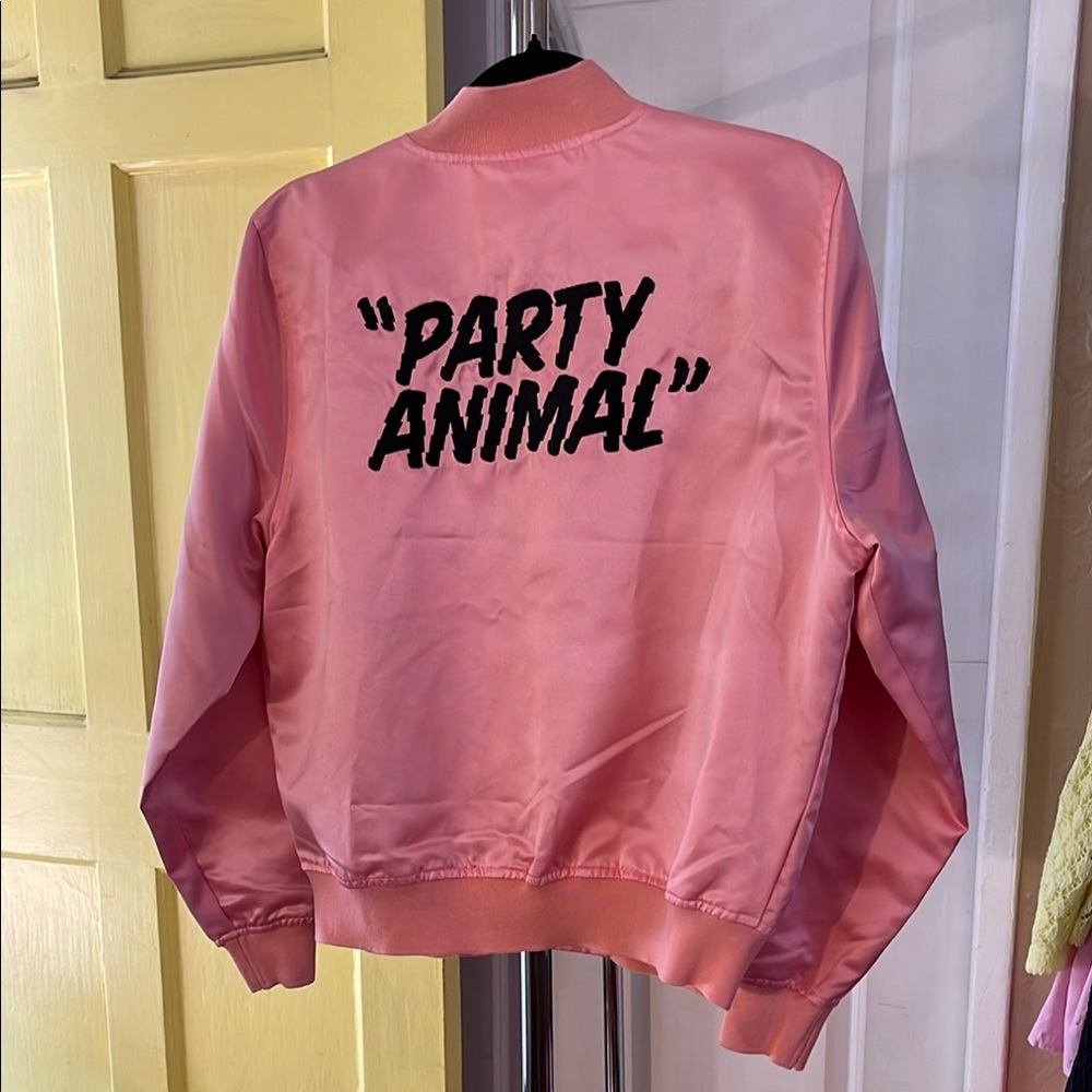 Pink Satin PARTY ANIMAL Bomber Jacket